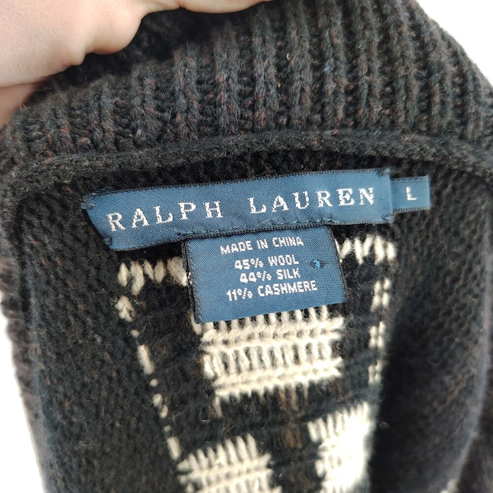 Ralph Lauren Shawl Collar Wool Silk Cashmere Lodge Cardigan Aztec Sweater L - Picture 5 of 11